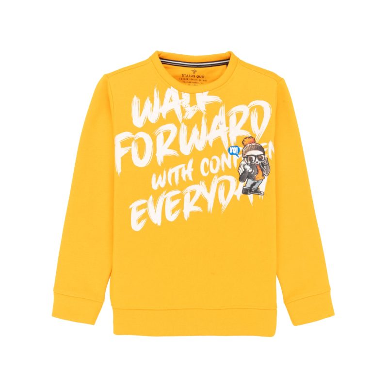 Status Quo Boys Front Typography And Cartoon Print Fleece Full Sleeve Sweatshirt