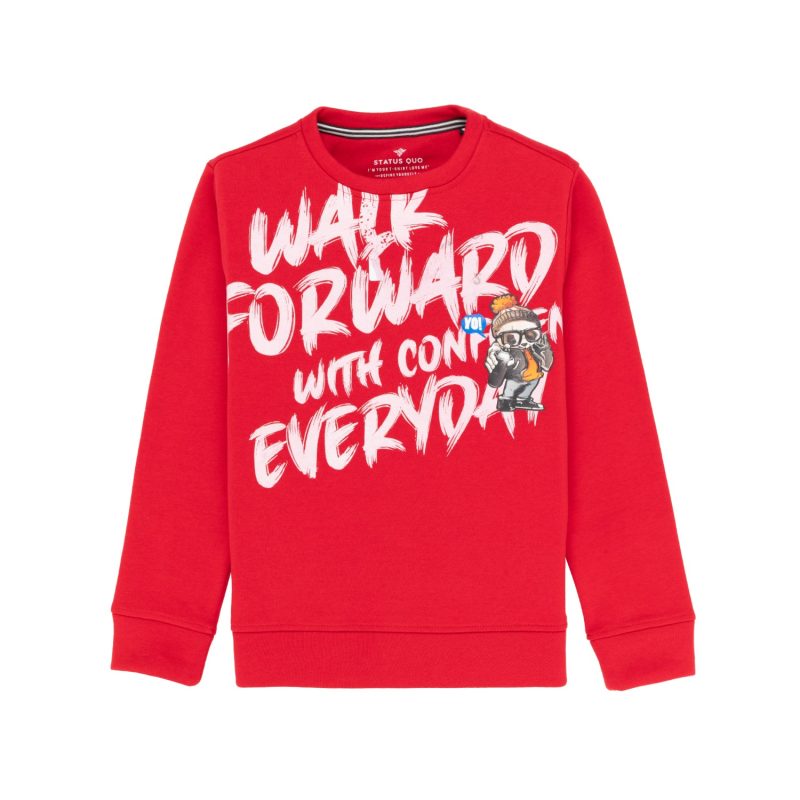 Status Quo Boys Front Typography And Cartoon Print Fleece Full Sleeve Sweatshirt