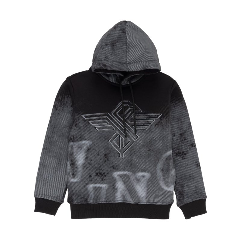 Status Quo Boys All-Over Ombre Print Logo Design Fleece Full Sleeve Hooded Sweatshirt