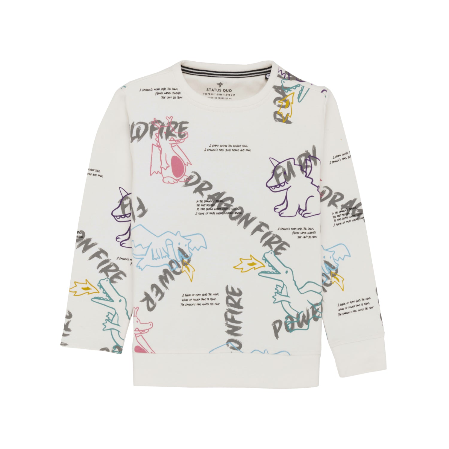 Status Quo Boys All Over Graphic Print Round Neck Fleece Full Sleeve Sweatshirt