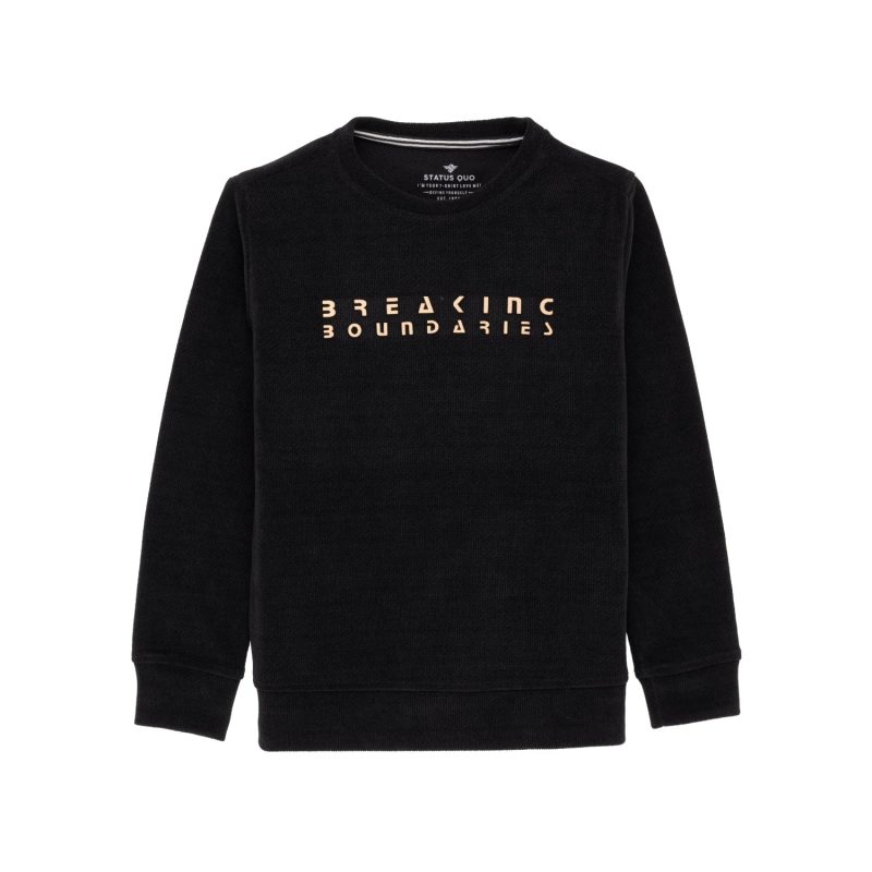 Status Quo Chest Typography Printed Full Sleeves Round Neck Lighweight Sweatshirt