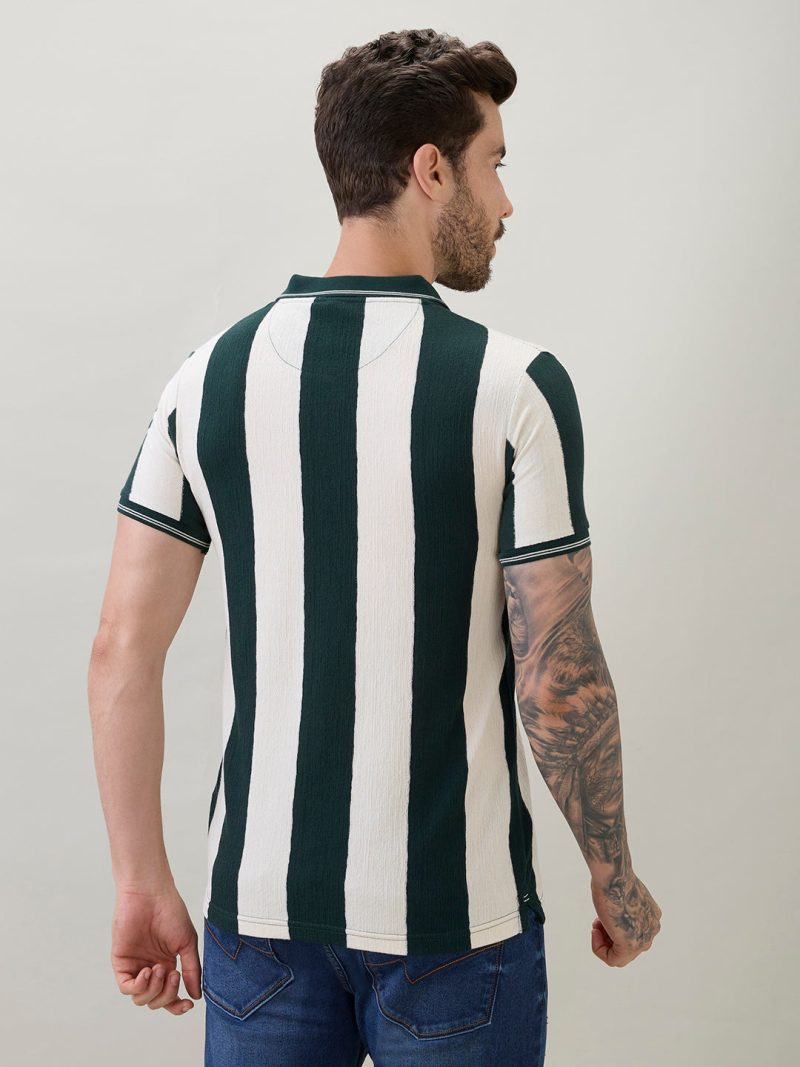 Status Quo Men'S Striped Regular Fit Polo T-Shirt With Tipping Detail And Half Sleeves