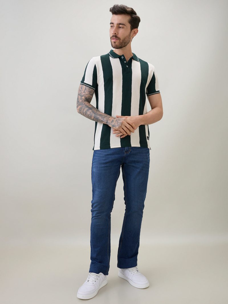 Status Quo Men'S Striped Regular Fit Polo T-Shirt With Tipping Detail And Half Sleeves