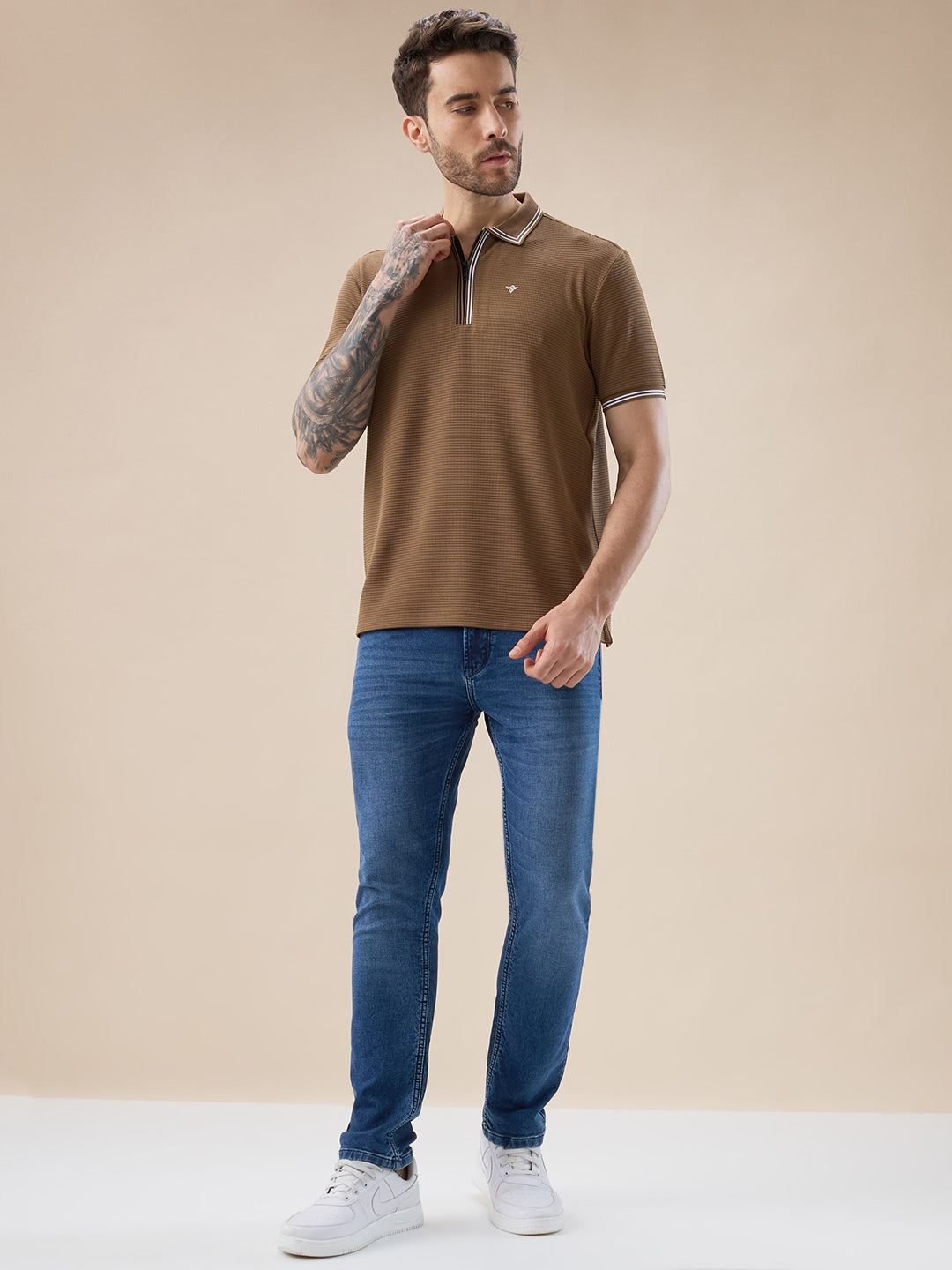 Status Quo Men'S Solid Regular Fit Half Sleeves Polo T-Shirt With Dual Color Tipping