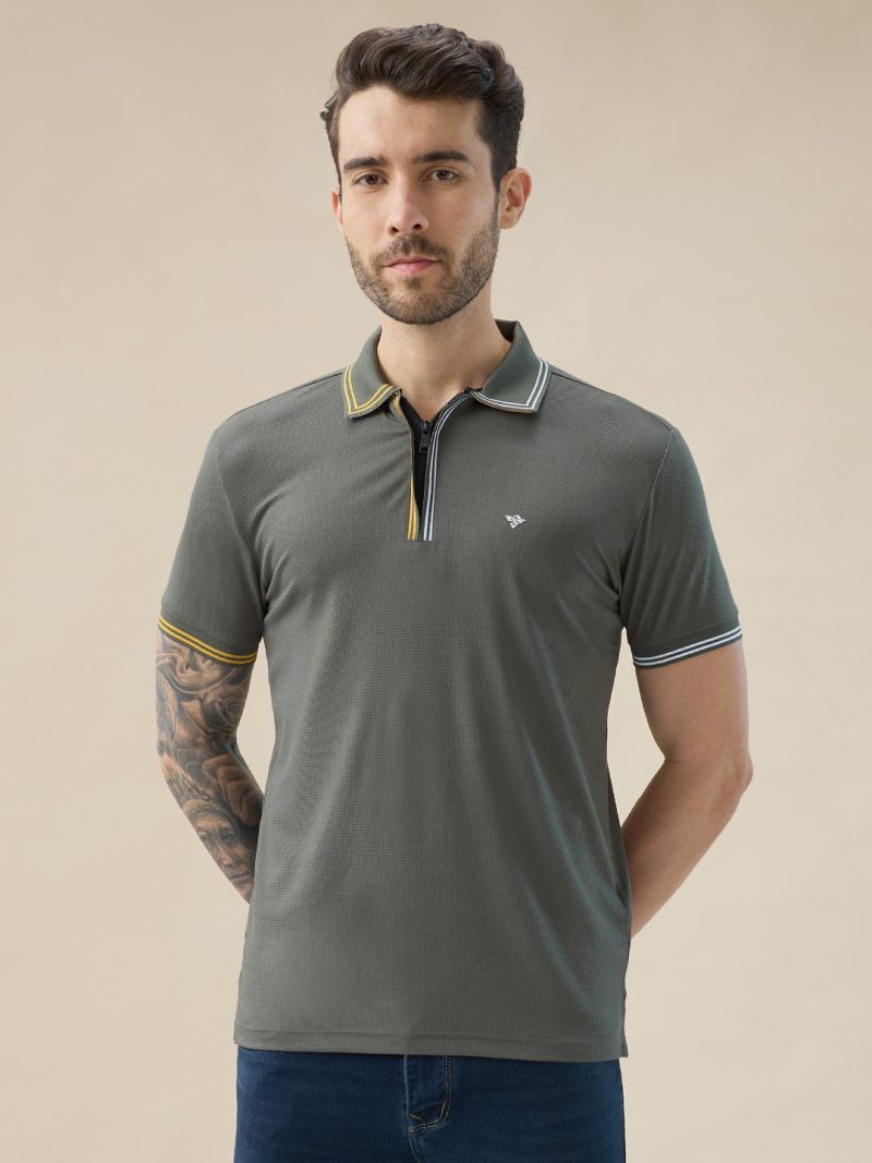 Status Quo Men'S Solid Regular Fit Half Sleeves Polo T-Shirt With Dual Color Tipping