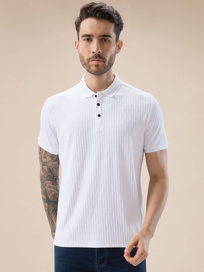 Status Quo Men'S Solid Striped Textured Half Sleeves Regular Fit Polo T-Shirt