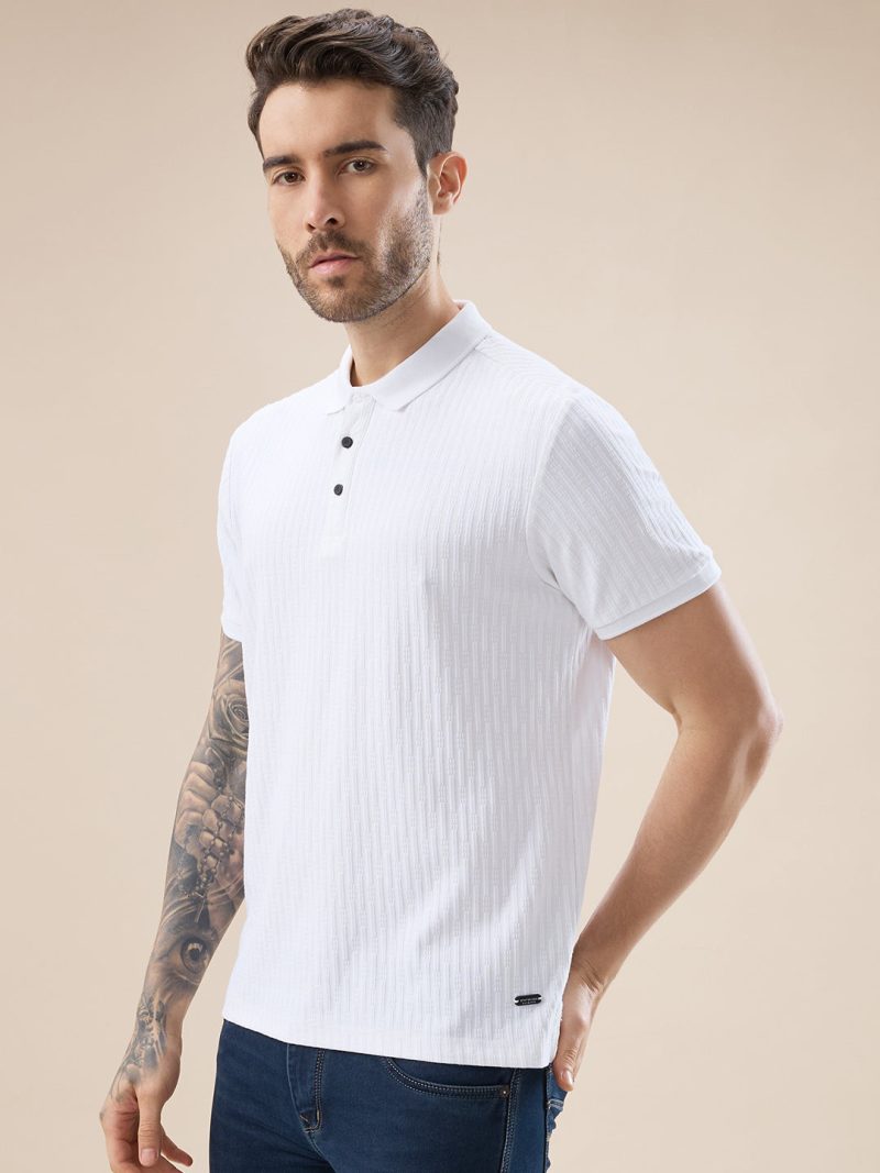 Status Quo Men'S Solid Striped Textured Half Sleeves Regular Fit Polo T-Shirt