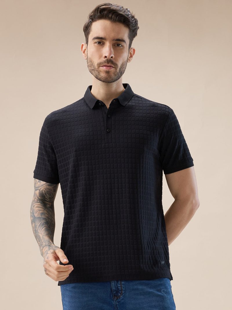 Status Quo Men'S Solid Box Textured Half Sleeves Regular Fit Polo T-Shirt