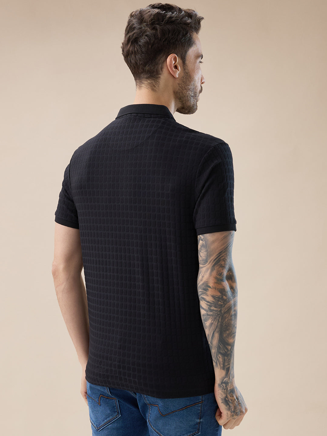 Status Quo Men'S Solid Box Textured Half Sleeves Regular Fit Polo T-Shirt