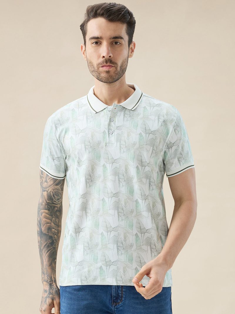 Status Quo Men'S Half Sleeves Regular Fit Tropical Polo Tshirt With Tipping