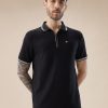 Status Quo Men'S Solid Textured Half Sleeves Polo Tshirt With Haf Zipper And Tipping Details