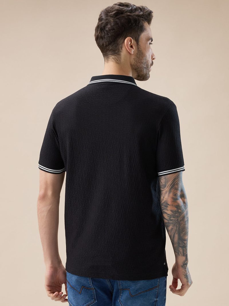 Status Quo Men'S Solid Textured Half Sleeves Polo Tshirt With Haf Zipper And Tipping Details