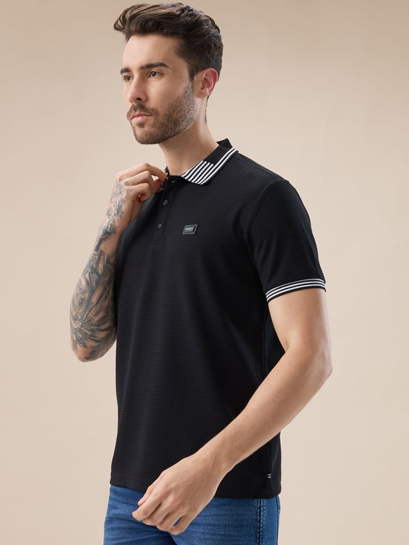 Status Quo Men'S Waffle Textured Half Sleeves Polo T Shirt With Tipping Details