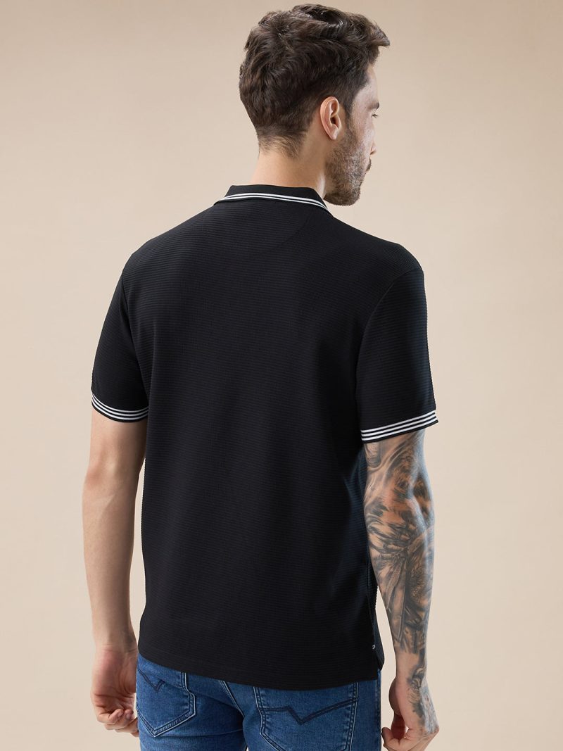 Status Quo Men'S Waffle Textured Half Sleeves Polo T Shirt With Tipping Details