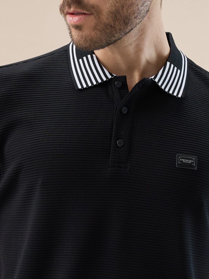 Status Quo Men'S Waffle Textured Half Sleeves Polo T Shirt With Tipping Details
