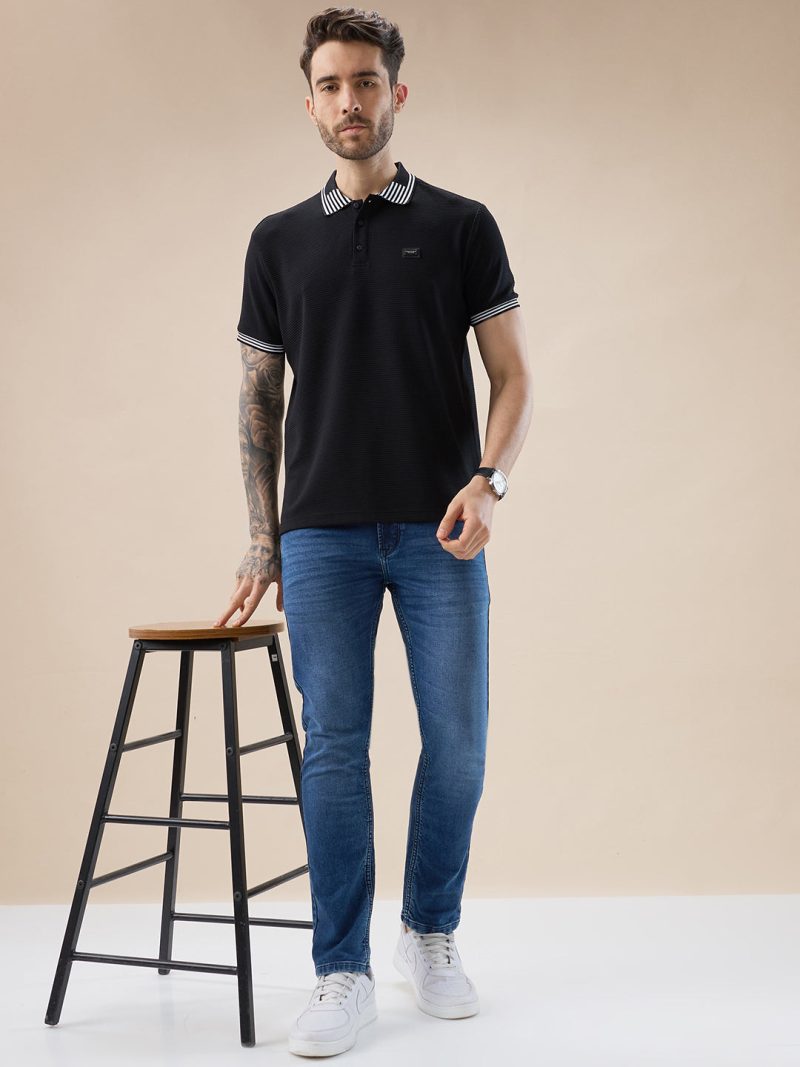 Status Quo Men'S Waffle Textured Half Sleeves Polo T Shirt With Tipping Details