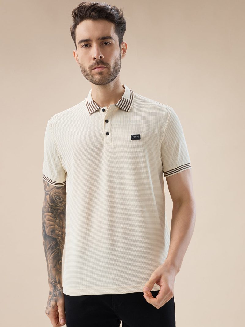 Status Quo Men'S Waffle Textured Half Sleeves Polo T Shirt With Tipping Details