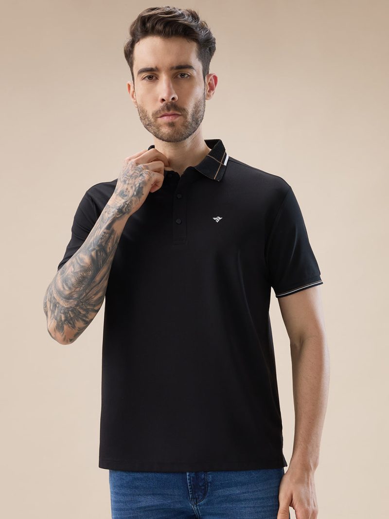 Status Quo Men'S Solid Half Sleeves Polo T-Shirt With Design Tipping Collar And Sleeves