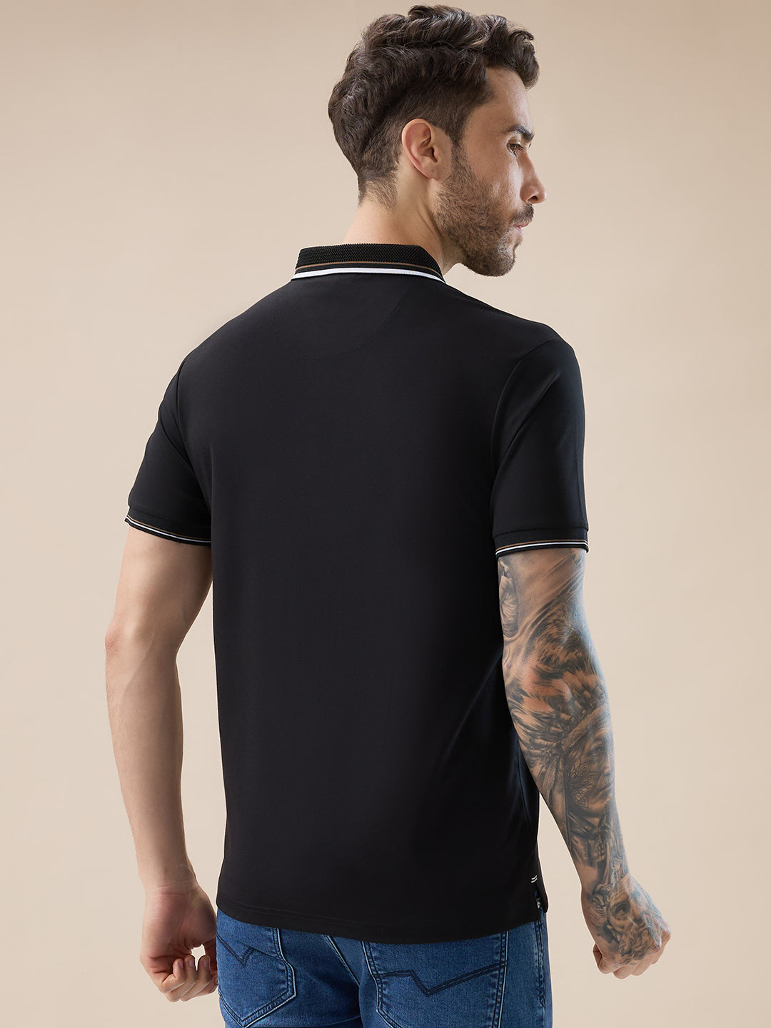 Status Quo Men'S Solid Half Sleeves Polo T-Shirt With Design Tipping Collar And Sleeves