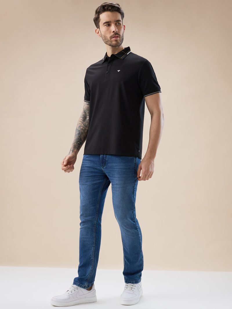 Status Quo Men'S Solid Half Sleeves Polo T-Shirt With Design Tipping Collar And Sleeves