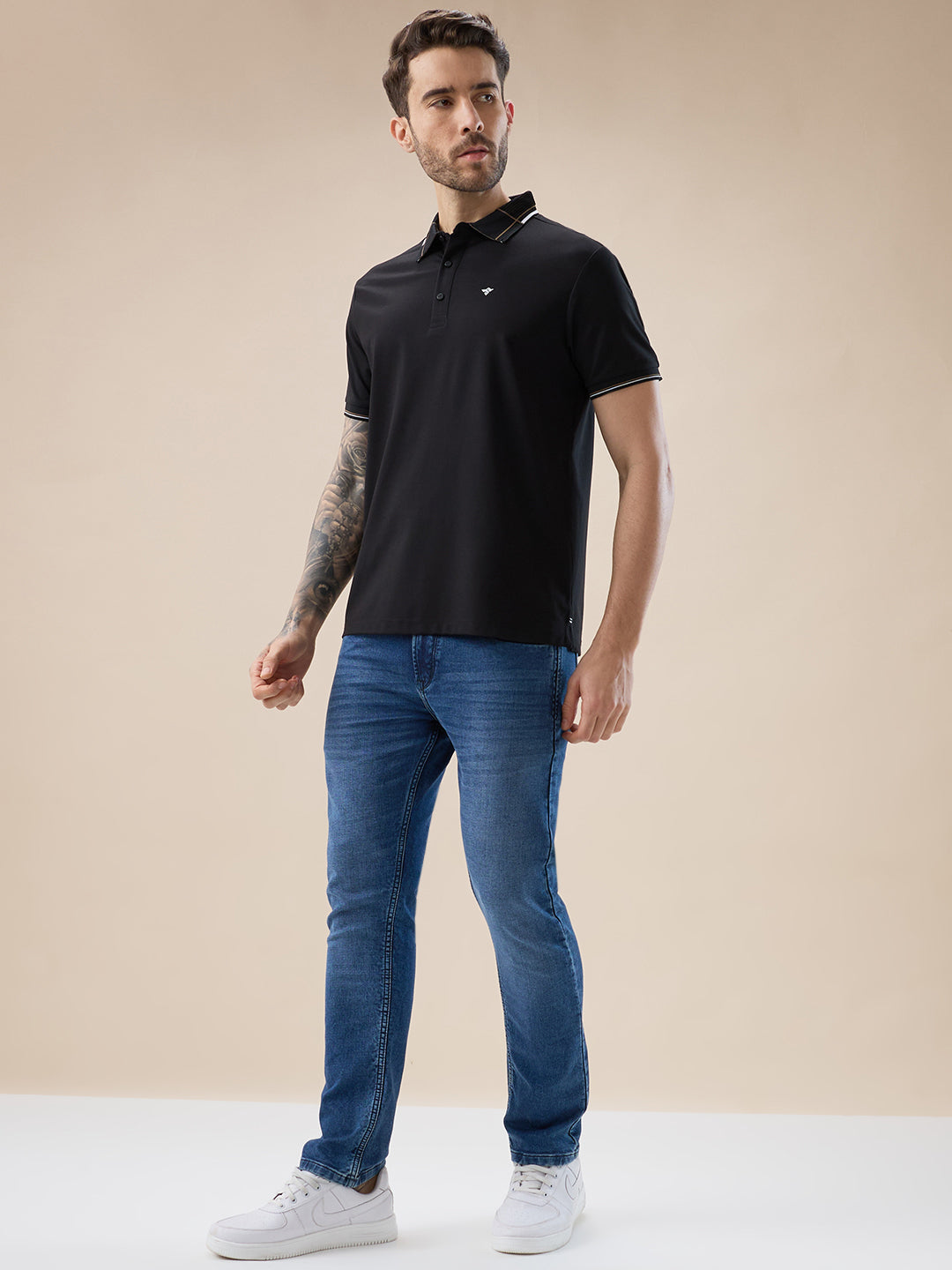 Status Quo Men'S Solid Half Sleeves Polo T-Shirt With Design Tipping Collar And Sleeves