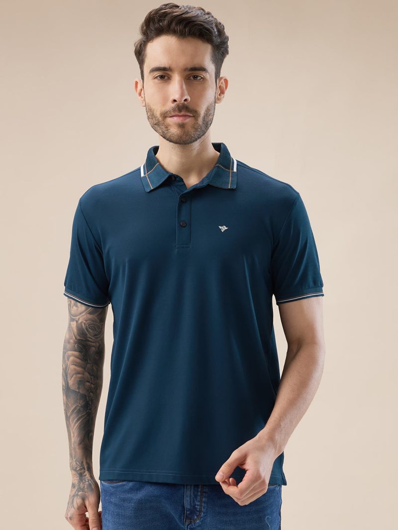 Status Quo Men'S Solid Half Sleeves Polo T-Shirt With Design Tipping Collar And Sleeves