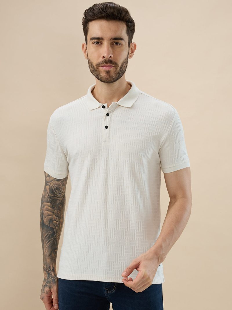 Status Quo Men'S Geometric Textured Half Sleeves Regular Fit Polo T-Shirt