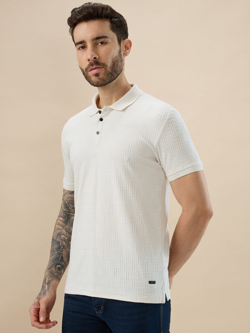 Status Quo Men'S Geometric Textured Half Sleeves Regular Fit Polo T-Shirt