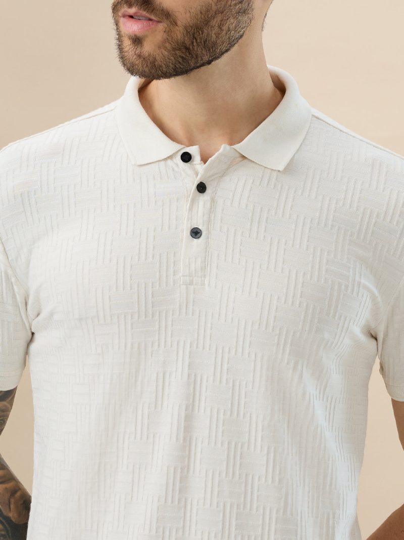 Status Quo Men'S Geometric Textured Half Sleeves Regular Fit Polo T-Shirt