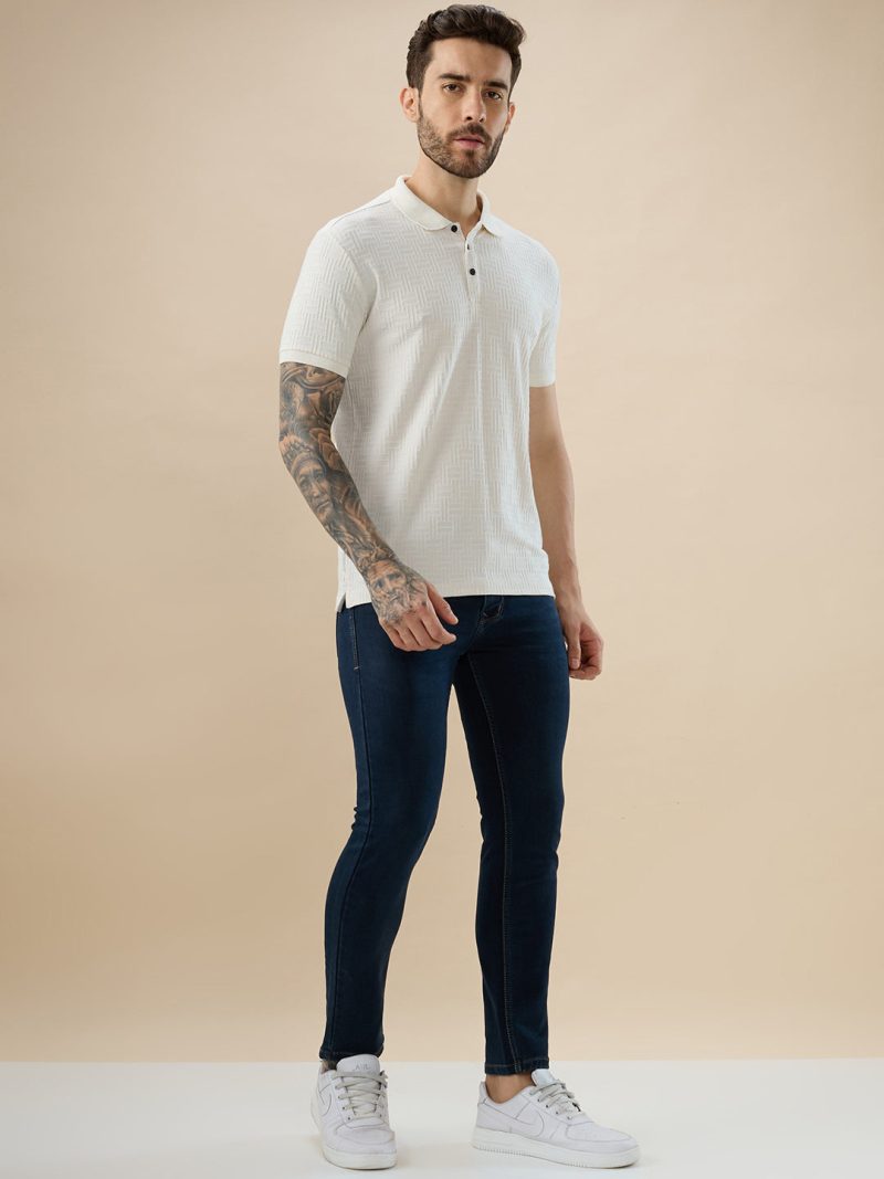 Status Quo Men'S Geometric Textured Half Sleeves Regular Fit Polo T-Shirt