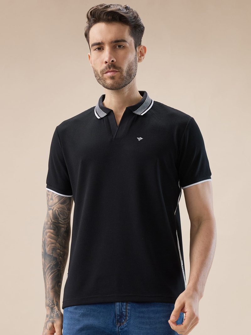 Status Quo Men'S Regular Fit Half Sleeves Designing Polo T-Shirt With Typography Side Stripes