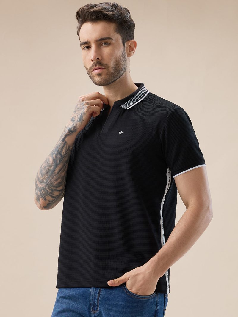 Status Quo Men'S Regular Fit Half Sleeves Designing Polo T-Shirt With Typography Side Stripes