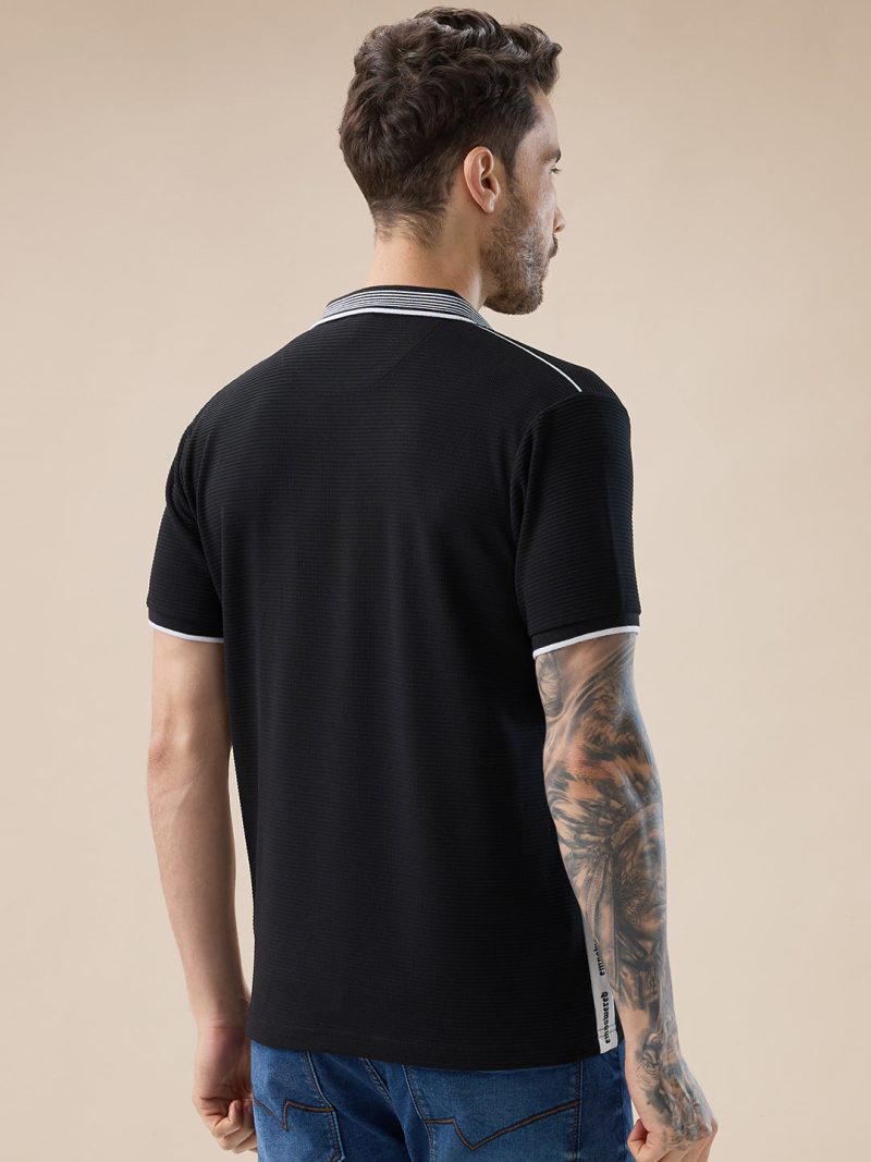 Status Quo Men'S Regular Fit Half Sleeves Designing Polo T-Shirt With Typography Side Stripes