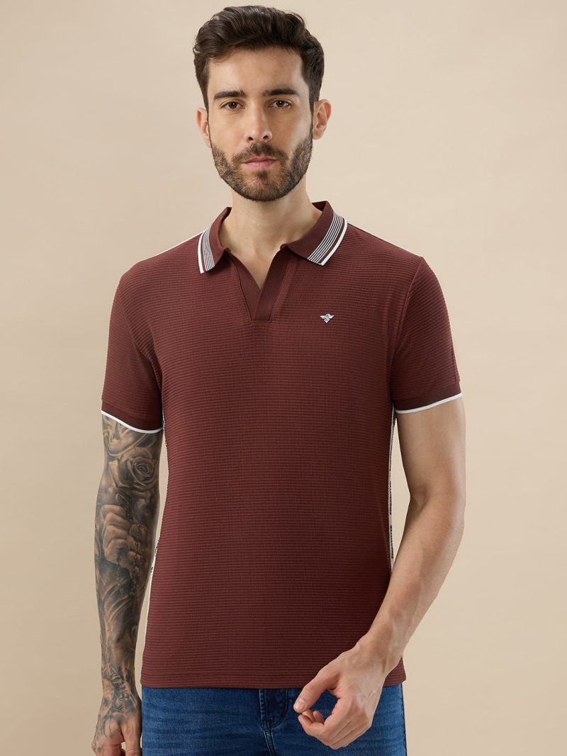 Status Quo Men'S Regular Fit Half Sleeves Designing Polo T-Shirt With Typography Side Stripes