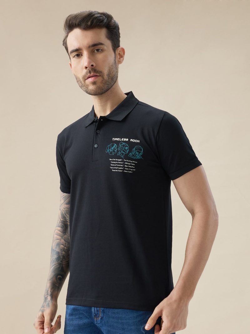 Status Quo Men'S Half Sleeve Typography Polo T-Shirt With Back And Chest Print
