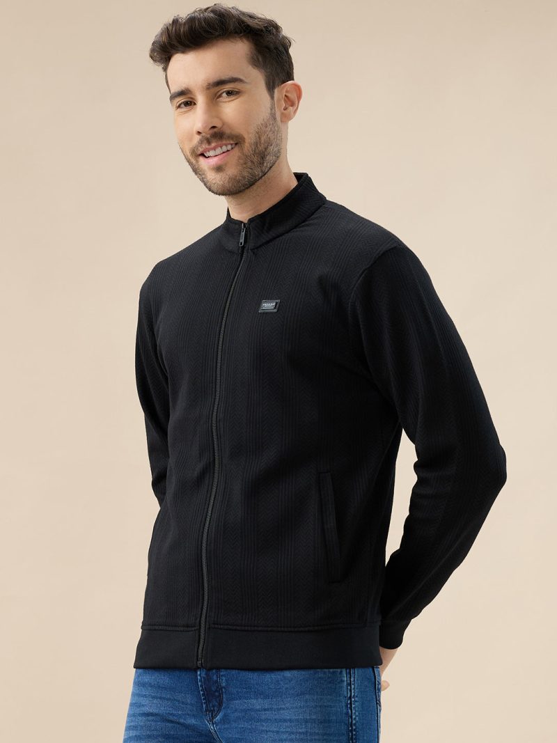 Status Quo Men'S Solid Textured Mock Neck Full Sleeves Sweatshirt With Zipper Closure