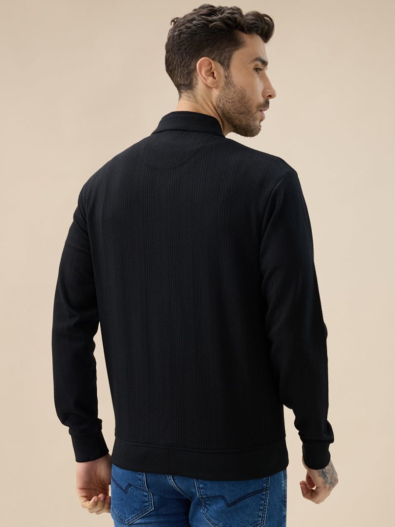 Status Quo Men'S Solid Textured Mock Neck Full Sleeves Sweatshirt With Zipper Closure