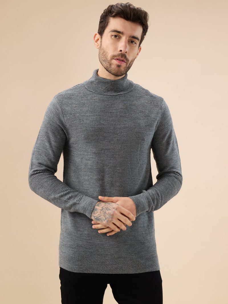 Status Quo Men'S Solid Textured Full Sleeves Turtle Neck Regular Fit Fleece Sweater