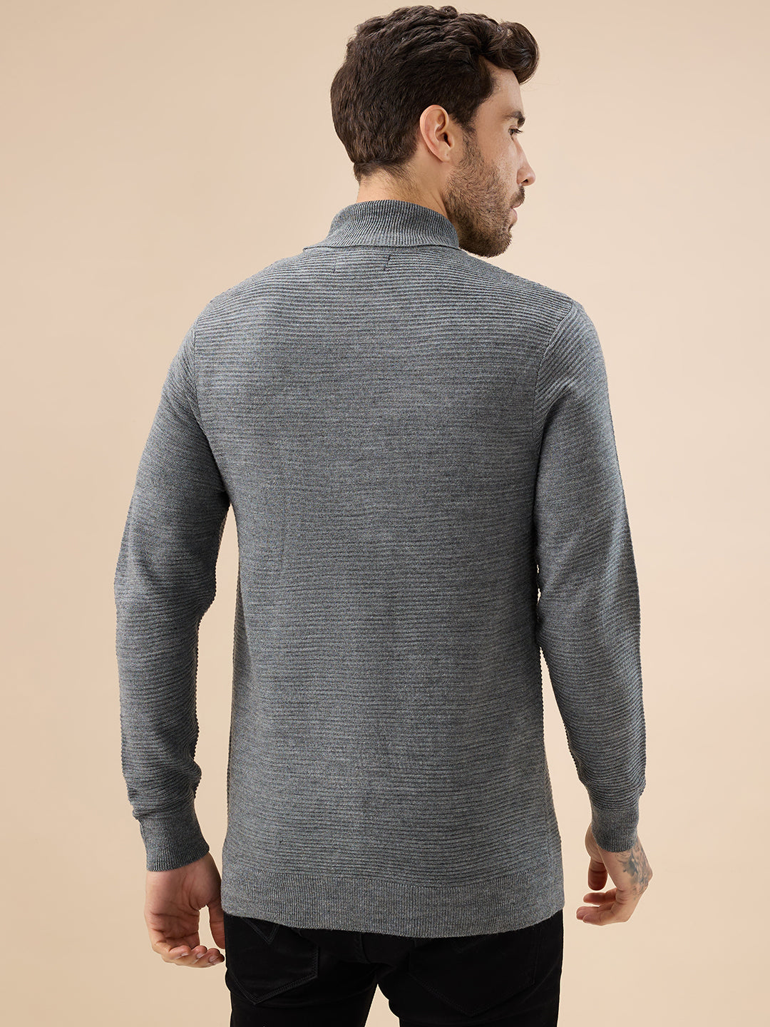 Status Quo Men'S Solid Textured Full Sleeves Turtle Neck Regular Fit Fleece Sweater