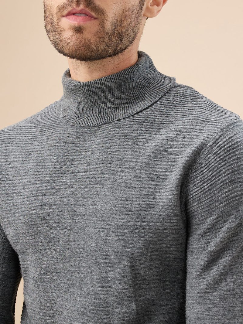 Status Quo Men'S Solid Textured Full Sleeves Turtle Neck Regular Fit Fleece Sweater