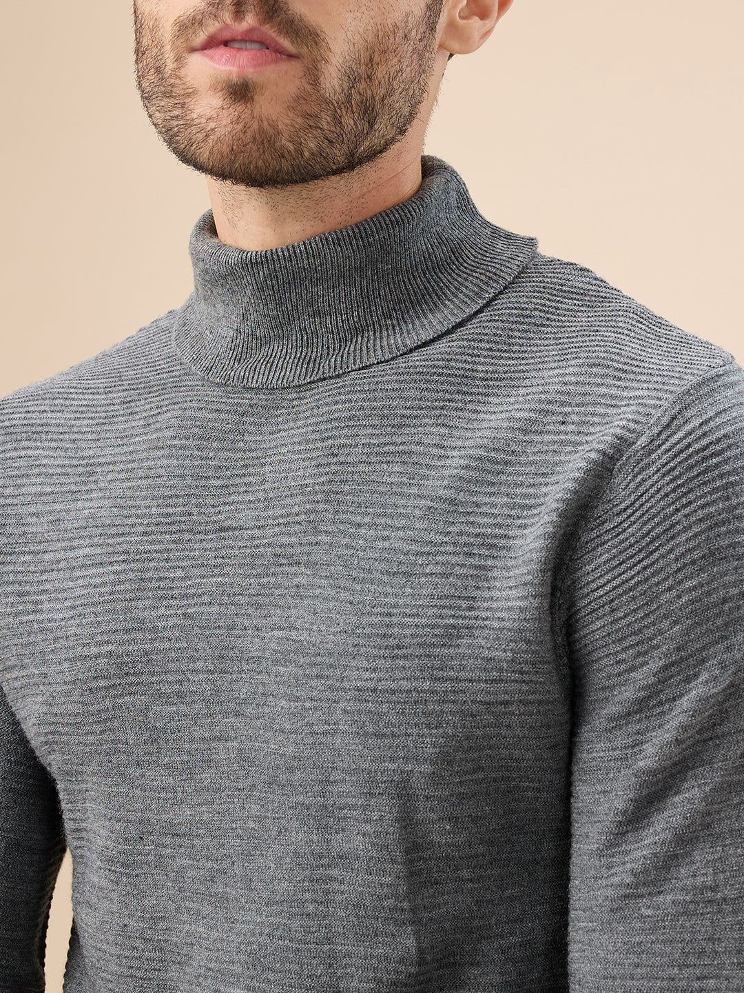 Status Quo Men'S Solid Textured Full Sleeves Turtle Neck Regular Fit Fleece Sweater