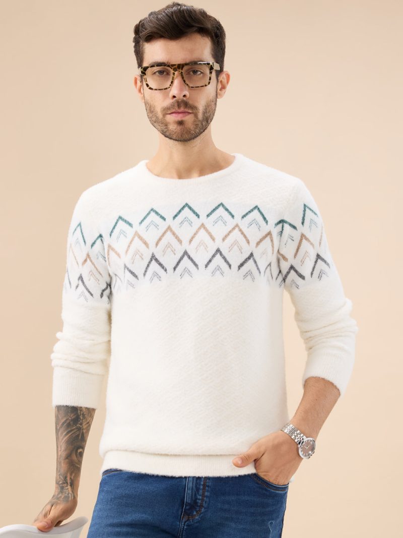 Status Quo Men'S Chevron Chest Round Neck Regular Fit Full Sleeves Sweater