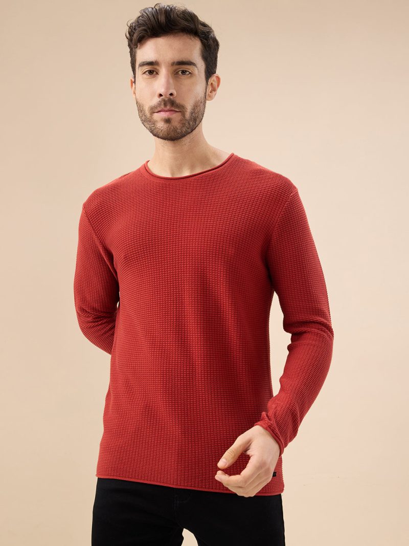 Status Quo Men'S Basic Solid Textured Full Sleeves Round Neck Sweater