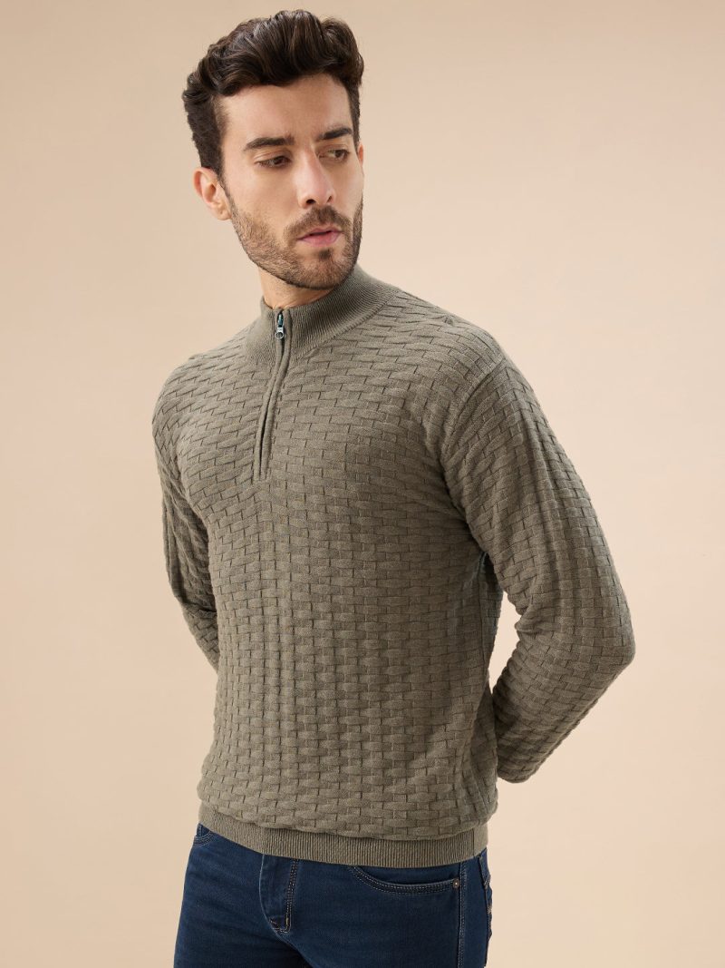 Status Quo Mens Trendy Textured Knit Half Zip High Neck Full Sleeves Sweater