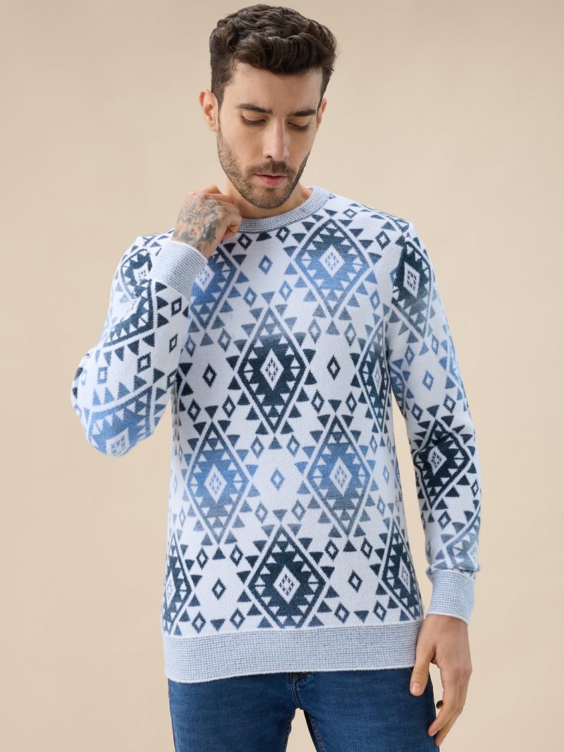 Status Quo Men'S All Over Fair Isle Round Neck Regular Fit Full Sleeves Sweater