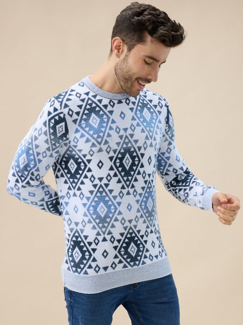 Status Quo Men'S All Over Fair Isle Round Neck Regular Fit Full Sleeves Sweater