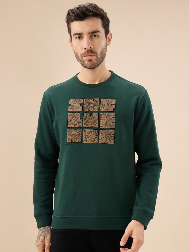 Status Quo Men'S Chest Rubber Typography Print Full Sleeve Round Neck Fleece Sweatshirt