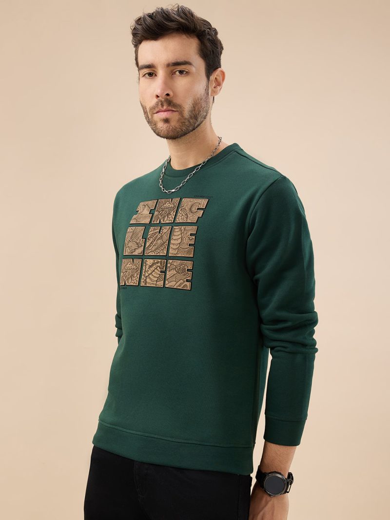 Status Quo Men'S Chest Rubber Typography Print Full Sleeve Round Neck Fleece Sweatshirt