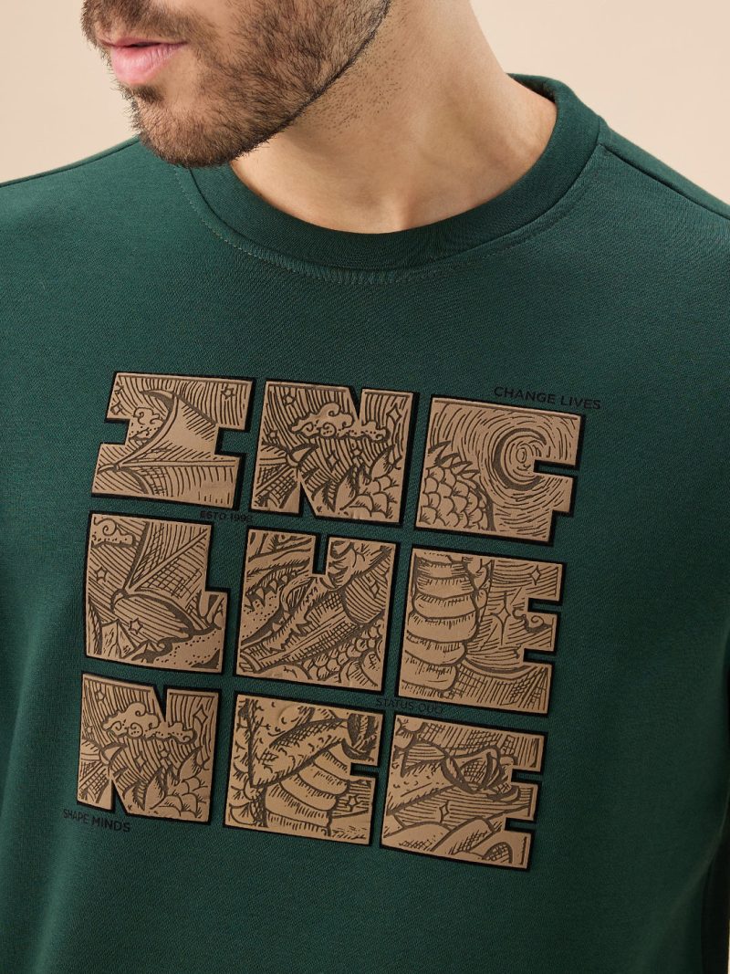 Status Quo Men'S Chest Rubber Typography Print Full Sleeve Round Neck Fleece Sweatshirt