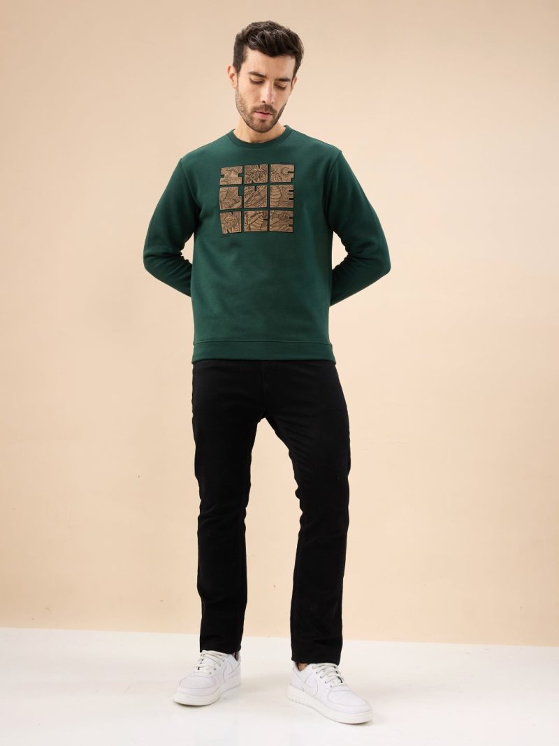 Status Quo Men'S Chest Rubber Typography Print Full Sleeve Round Neck Fleece Sweatshirt